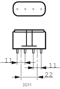 Lampschets van de PLL 2G11 lampvoet Lampschets van de PLL 2G11 lampvoet
